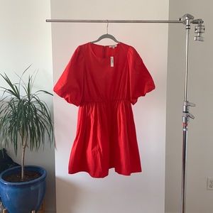 Madewell Poplin Crewneck Bubble-Sleeve Mini Dress